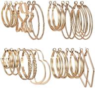 🔶 set of 12 pairs gold plated stainless steel big hoop earrings - hypoallergenic square and thin geometric hoop earrings for women and girls with sensitive ears logo