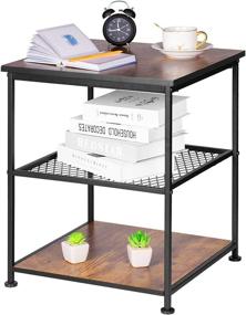 img 4 attached to 🏭 Rustic Brown Vintage Industrial End Table with Metal Frame & Storage Shelves - Sturdy Structure, 3-Tier Storage Coffee Tea Side Table for Living Room, Bedroom