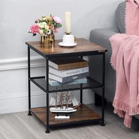 img 3 attached to 🏭 Rustic Brown Vintage Industrial End Table with Metal Frame & Storage Shelves - Sturdy Structure, 3-Tier Storage Coffee Tea Side Table for Living Room, Bedroom