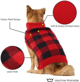 img 2 attached to 🐾 Stretchy Knit Plaid Dog Sweater with Leash Hole - Warm & Soft Jacquard Pullover for Small or Medium Dogs, Elastic High Collar - Perfect for Cold Weather, Daily Wear in Spring, Fall, Winter, Christmas