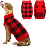 🐾 stretchy knit plaid dog sweater with leash hole - warm & soft jacquard pullover for small or medium dogs, elastic high collar - perfect for cold weather, daily wear in spring, fall, winter, christmas логотип