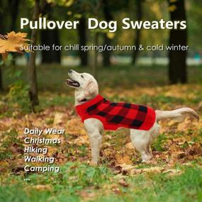 img 3 attached to 🐾 Stretchy Knit Plaid Dog Sweater with Leash Hole - Warm & Soft Jacquard Pullover for Small or Medium Dogs, Elastic High Collar - Perfect for Cold Weather, Daily Wear in Spring, Fall, Winter, Christmas