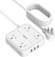 💡 tessan 15 ft extension cord power strip with long cord, 4 ac outlets 3 usb ports, small desktop charging station wall mountable for home, dorm room, office and nightstand - white logo