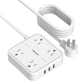 img 4 attached to 💡 TESSAN 15 ft Extension Cord Power Strip with Long Cord, 4 AC Outlets 3 USB Ports, Small Desktop Charging Station Wall Mountable for Home, Dorm Room, Office and Nightstand - White