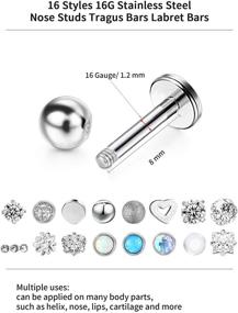 img 3 attached to Chuangdi 16pcs 16G Stainless Steel Nose Studs - Tragus Labret Lips Piercing Jewelry Assorted Designs for Women