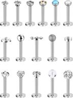 chuangdi 16pcs 16g stainless steel nose studs - tragus labret lips piercing jewelry assorted designs for women logo