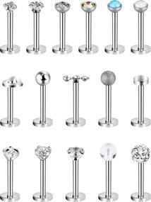 img 4 attached to Chuangdi 16pcs 16G Stainless Steel Nose Studs - Tragus Labret Lips Piercing Jewelry Assorted Designs for Women