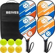 🏓 beives wood pickleball paddles set - 4 pack with balls & carry bag - beginner-friendly 7-ply basswood rackets with cushioned grip & edge guard логотип