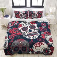 🦇 gothic halloween sugar skull bedding comforter cover set queen - 3 piece soft microfiber duvet cover with 2 pillow shams - gothic skull decor for teens and adults - queen size 90"x 90 logo