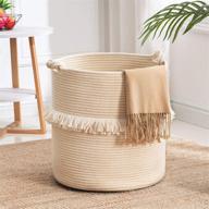 🧺 youdenova large woven rope storage basket: decorative beige hamper with cute knot handles, perfect for toy, clothes, and blanket organization. boho laundry hamper for living room or baby nursery, 15.7x16.9 inches. logo