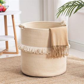 img 4 attached to 🧺 YOUDENOVA Large Woven Rope Storage Basket: Decorative Beige Hamper with Cute Knot Handles, Perfect for Toy, Clothes, and Blanket Organization. Boho Laundry Hamper for Living Room or Baby Nursery, 15.7x16.9 Inches.