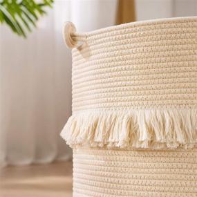 img 3 attached to 🧺 YOUDENOVA Large Woven Rope Storage Basket: Decorative Beige Hamper with Cute Knot Handles, Perfect for Toy, Clothes, and Blanket Organization. Boho Laundry Hamper for Living Room or Baby Nursery, 15.7x16.9 Inches.