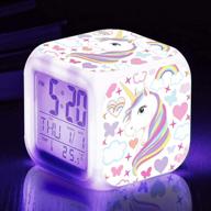 🦄 touch x unicorn night light kids alarm clocks - glowing wake up bedside clock for girls, with 4 sided unicorn pattern, 9 led light settings - ideal unicorn room decor логотип