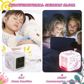 img 2 attached to 🦄 TOUCH X Unicorn Night Light Kids Alarm Clocks - Glowing Wake Up Bedside Clock for Girls, with 4 Sided Unicorn Pattern, 9 LED Light Settings - Ideal Unicorn Room Decor