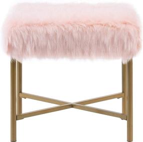 img 2 attached to 🎀 Chic Pink Faux Fur Square Stool: HomePop Stool with Metal Legs