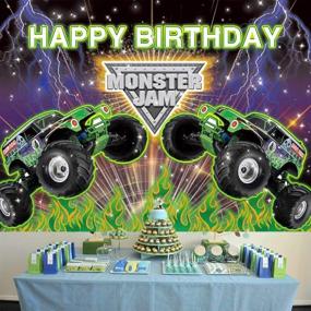 img 2 attached to Фон Monster Jam размером 7x5 футов: захватывающий гоночный стадион автомобилей с фото задником для тематических вечеринок и фотобудок для энтузиастов.