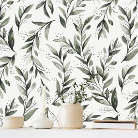 img 4 attached to 🌿 Erfoni Leaf Wallpaper Peel and Stick Floral Contact Paper Green/White, Olive Leaf Vintage Self Adhesive Wall Paper Watercolor Decorative, Vinyl 17.7" x 118.1" Inches