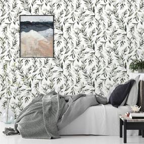 img 1 attached to 🌿 Erfoni Leaf Wallpaper Peel and Stick Floral Contact Paper Green/White, Olive Leaf Vintage Self Adhesive Wall Paper Watercolor Decorative, Vinyl 17.7" x 118.1" Inches