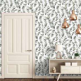 img 3 attached to 🌿 Erfoni Leaf Wallpaper Peel and Stick Floral Contact Paper Green/White, Olive Leaf Vintage Self Adhesive Wall Paper Watercolor Decorative, Vinyl 17.7" x 118.1" Inches