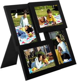 img 4 attached to 🖼️ SONGMICS Collage Picture Frames: Stylish Wood Grain Frame for Four 4 x 6 Inch Photos - Wall-Mounted or Tabletop Stand, Black URPF25BK