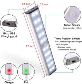 img 3 attached to 🔦 Enhanced Rechargeable Motion Sensor LED Lights for Under Counter, Closet, and Kitchen - 20-LED Battery Operated Under Cabinet Lighting, Stick On Night Lights, Wireless, Closet Light (3 Pack)