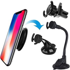 img 2 attached to 🚗 Lewote Universal Car Phone Mount with Strong Suction Cup and 2Pcs Collapsible Grip - Dashboard/Windshield/Air Vent Cell Phone Holder 3in1