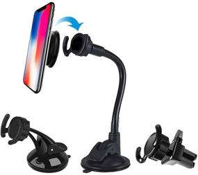 img 4 attached to 🚗 Lewote Universal Car Phone Mount with Strong Suction Cup and 2Pcs Collapsible Grip - Dashboard/Windshield/Air Vent Cell Phone Holder 3in1