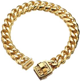 img 4 attached to 👑 Premium 19mm Golden Dog Collar - Heavy Duty Stainless Steel Luxury Training Collar with Durable Clasp - Cuban Link Necklace Chain for Dogs