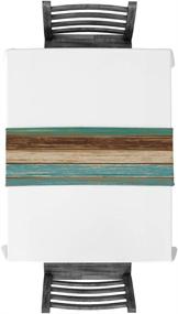 img 1 attached to Cotton Linen Table Runner with Retro Rustic Barn Wood Design in Teal Green and Brown - Non-Slip Burlap Rectangle Table Setting Decor for Farmhouse Wedding Party, Holiday Dinner, and Home - 13X70 Inches Long