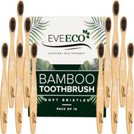 🌿 eveeco 12 count bamboo toothbrush - soft bristles, ideal for sensitive gums, charcoal infused - vegan, natural wood, bpa free, recyclable, compostable, biodegradable - environmentally friendly logo