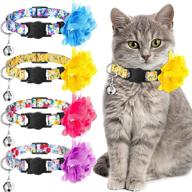 🐱 adjustable cat collar with bell, removable floral summer flower patterns - daily & summer pet decoration set of 4 logo