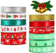 🎁 vibrant merry christmas ribbon rolls with snowflakes, trees, and glitter - ideal for gift wrapping, bows, and party decoration (60 yards) logo