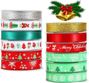 img 4 attached to 🎁 Vibrant Merry Christmas Ribbon Rolls with Snowflakes, Trees, and Glitter - Ideal for Gift Wrapping, Bows, and Party Decoration (60 yards)