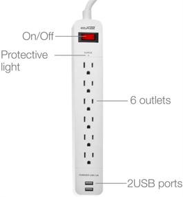 img 3 attached to 🔌 Цифровой энергетически надежный распределитель питания, белый цвет - 6 гнезд + 2 USB с 25-футовым удлинительным кабелем, сертифицирован UL - 1050 Дж