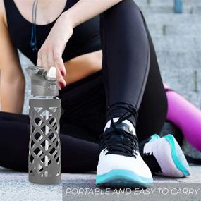 img 1 attached to 💧 Swig Savvy Sports Leakproof Wide Mouth Glass Water Bottle: 25 oz, Gray - With Straw & Silicone Sleeve