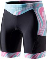 🩲 women's triathlon shorts with 8" inseam, side pockets, and adjustable drawstring - my kilometre logo