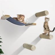 🐱 vikiullf wooden wall mount cat floating steps and hammock set - 4 cat scratching posts shelves for climbing, sleeping, and lounging - natural wood with sisal rope logo