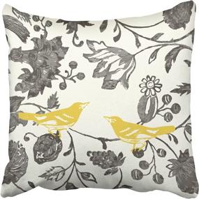 img 4 attached to Emvency Decorative Throw Pillow Cover – 16x16 Inches – Trendy Yellow Gray Ivory 🌼 Vintage Floral Bird Lumbar Pillowcase with Hidden Zipper – Decor Cushion Gift for Holiday Sofa Bed