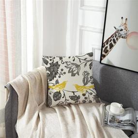 img 1 attached to Emvency Decorative Throw Pillow Cover – 16x16 Inches – Trendy Yellow Gray Ivory 🌼 Vintage Floral Bird Lumbar Pillowcase with Hidden Zipper – Decor Cushion Gift for Holiday Sofa Bed