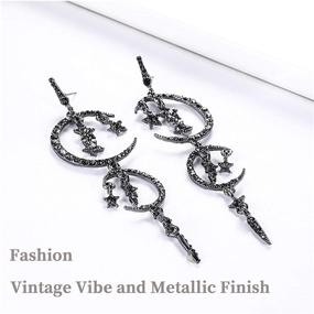 img 2 attached to 🌙 MINIDUO Exaggerated Fashion Long Drop Dangle Stud Drop Earrings for Women Girls with Moon and Star Design