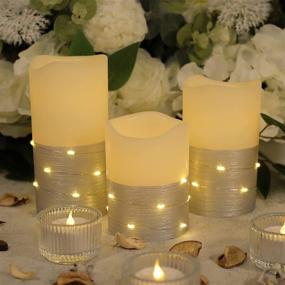 img 3 attached to Flickering Flameless Candles Ivory Real Wax Pillar With Embedded String Lights H-BLOSSOM LED Candles Battery Operated With Cycling 5H Timer Set Of 3 (3&#34