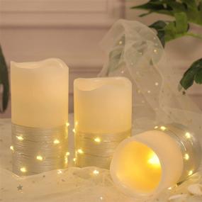 img 2 attached to Flickering Flameless Candles Ivory Real Wax Pillar With Embedded String Lights H-BLOSSOM LED Candles Battery Operated With Cycling 5H Timer Set Of 3 (3&#34