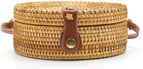 img 2 attached to 👜 Women's Handmade Casual Crossbody Rattan Bag for Beach Travel, featuring Leather Strap & Snap Clasp