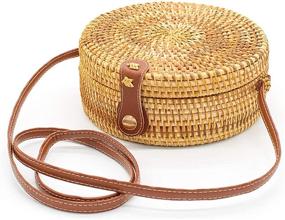 img 4 attached to 👜 Women's Handmade Casual Crossbody Rattan Bag for Beach Travel, featuring Leather Strap & Snap Clasp