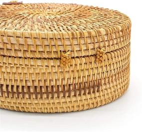 img 1 attached to 👜 Women's Handmade Casual Crossbody Rattan Bag for Beach Travel, featuring Leather Strap & Snap Clasp