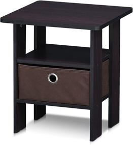 img 1 attached to 🪑 Furinno Andrey End Table with Drawer: Stylish Contemporary Design in Dark Walnut or French Oak Grey