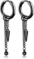 📿 xusamss punk jewelry stainless steel huggie earrings with spike long chain dangle, drop hoops logo