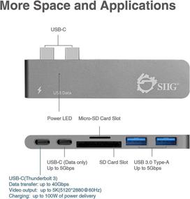img 2 attached to 🔌 SIIG Thunderbolt 3 USB Type C Hub Adapter for MacBook Pro - 5k Video, 40Gbps Data Speed, USB C Data Port, 2 USB 3.1, SD/Micro SD Card Reader - Space Gray