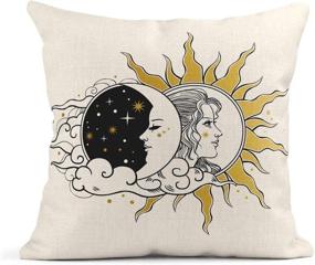 img 2 attached to 🌙 Обложки для декоративных подушек Celestial размером 18x18 дюймов, набор из 4 штук с узором Луны и Солнца, льняные чехлы для подушек для дивана, гостиной и спальни.