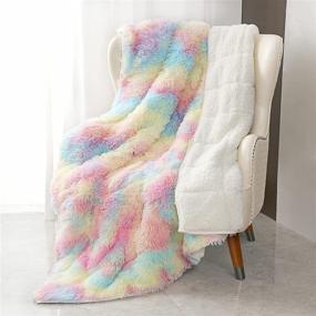 img 4 attached to 🌈 Kivik Shaggy Faux Fur Weighted Blanket – Luxurious Plush Sherpa Throw for Adults - 15 lb Rainbow Dual Side - Warm Winter Gift for Sofa or Couch - 48x72 Inches